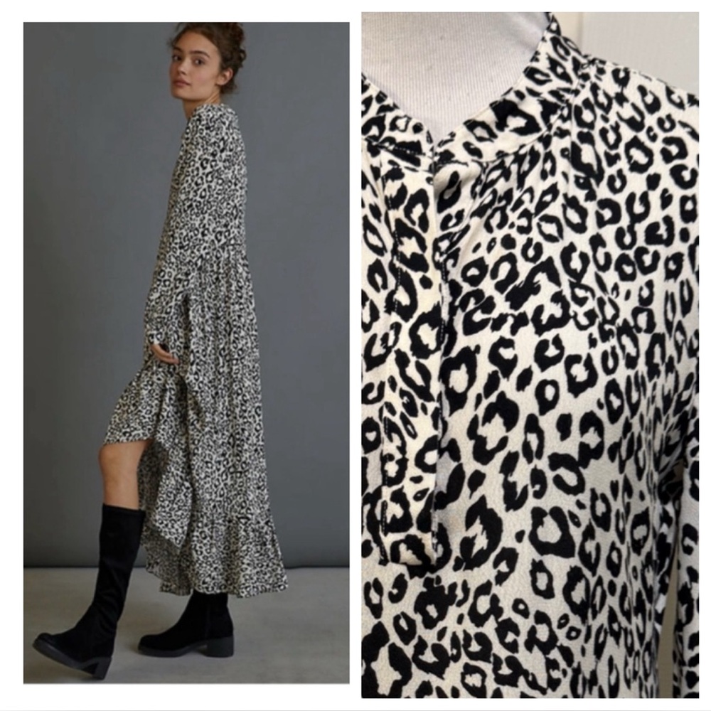 Anthropologie Mare Mare White LYNDA Leopard Print Maxi Dress
